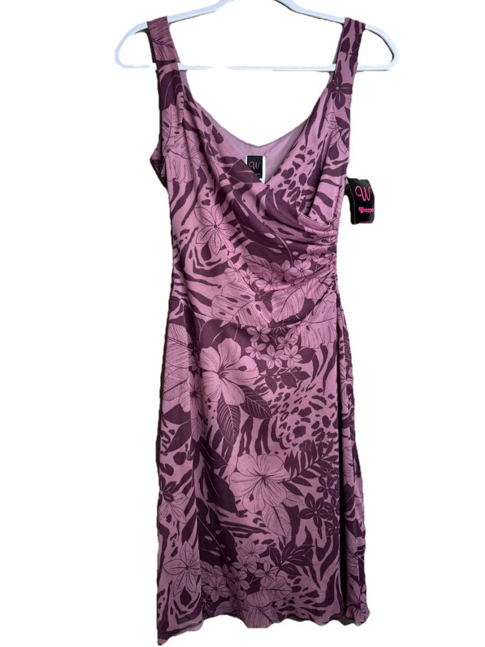 VTG Wrapper Y2K Floral Purple A Line knee Dress Size S Fairy Whimsy Romance C18